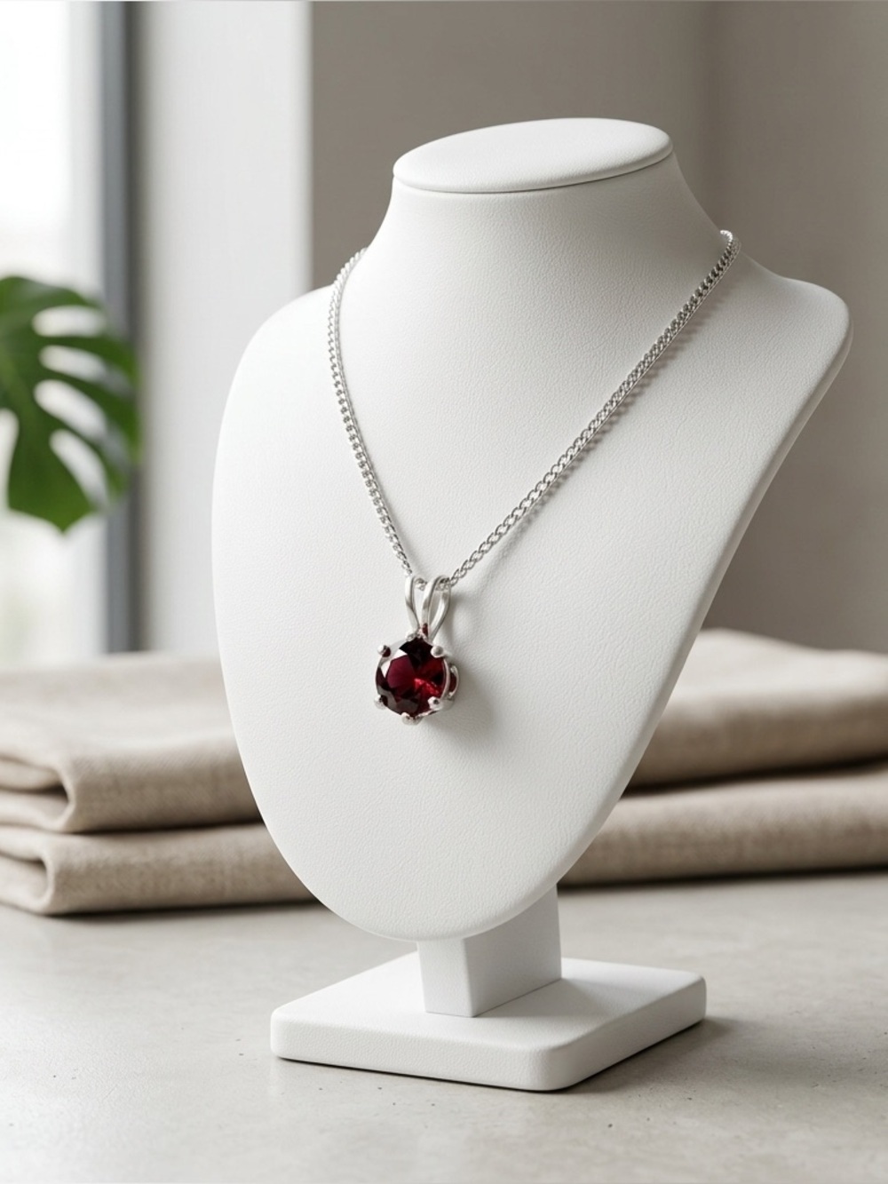 Sterling Silver Deep Purple Garnet Amethyst Round Solitaire Pendant